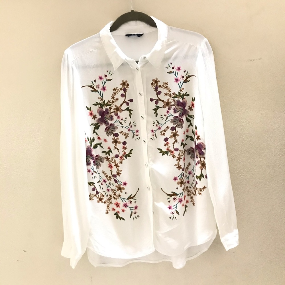 F&F White Floral Button Down Shirt